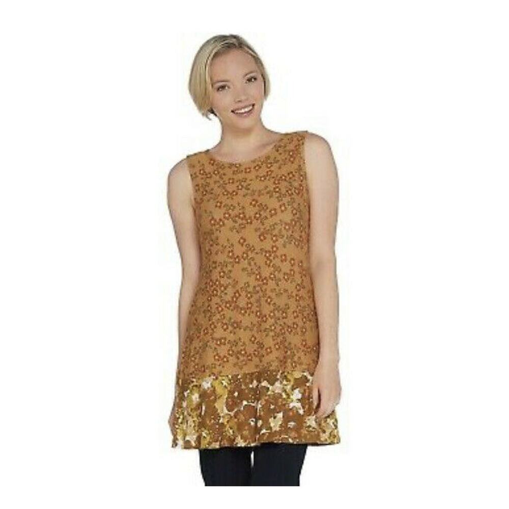 LOGO Layers by Lori Goldstein Double Print Knit Tank XXS Brown Floral NWOT